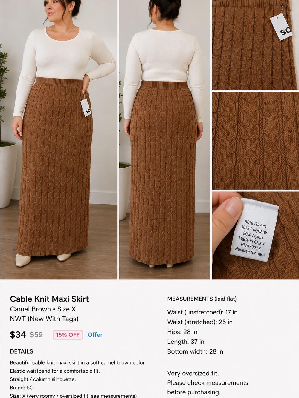 SO Cable Knit Maxi Skirt - 
65